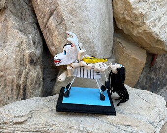 Jinete Skeleton - 4” Day of the Dead Horse Rider Skeletons Ofrenda Clay Barro Figurine Handmade with Stand