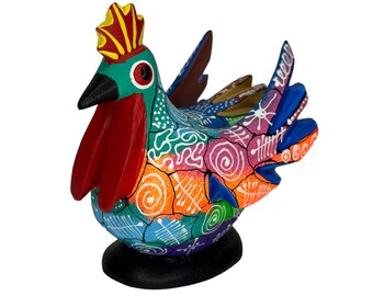 Hen Chicken Alebrije, Oaxaca Alebrije Wooden Hand Carved and Painted 4” Figurine