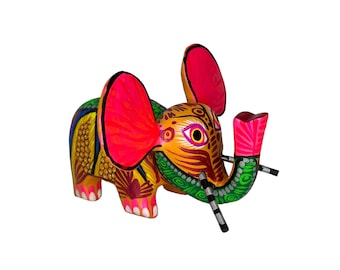 Elephant Alebrije, Oaxaca Alebrije Wooden Hand Carved and Painted 6” Figurine