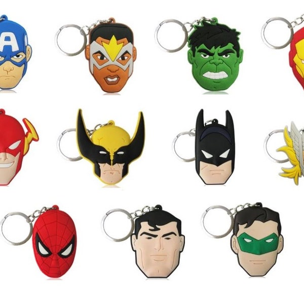 11 - Superhero Party Favors Key Chains Spiderman Batman Captain America and More