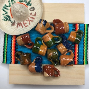 12 Mini Mexican Pottery Ceramic Mud Mugs Jarritos For Arts and Crafts Party Favor Decorations