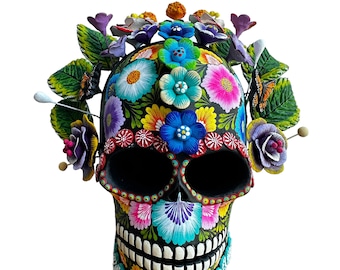 Day of the Dead Calavera Sugar Skull, Handmade Mexican Folk art Sculpture Dia de los Muertos