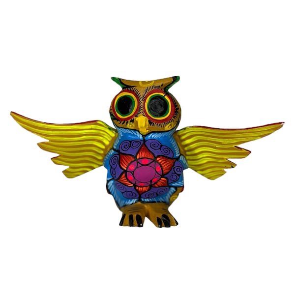 Owl Alebrije, Oaxaca Alebrije Wooden Hand Carved and Painted 6” Figurine