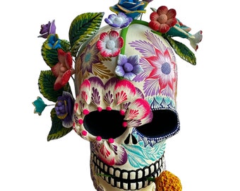 Day of the Dead Calavera Sugar Skull, Handmade Mexican Folk art Sculpture Dia de los Muertos