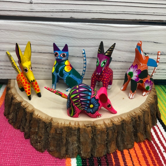 5 Alebrijes, Oaxaca Alebrije Assorted Wooden Hand Carved and Painted 2” Figurine