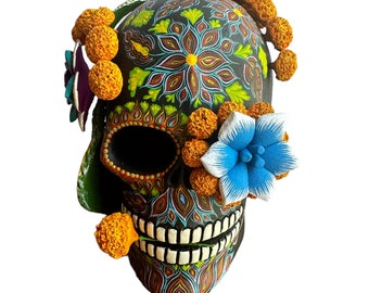 Day of the Dead Calavera Sugar Skull, Handmade Mexican Folk art Sculpture Dia de los Muertos