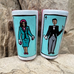 2oz, Mexican Loteria La Dama El Catrin Tequileros Clay Shot Glass With Plate Hand Painted Talavera Drink Ware (MULTIPLE COLORS)