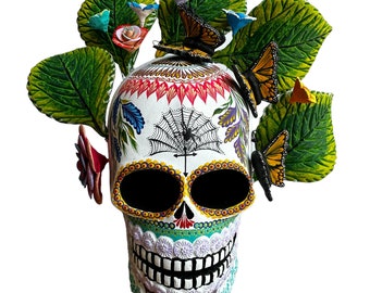 Day of the Dead Calavera Sugar Skull, Handmade Mexican Folk art Sculpture Dia de los Muertos