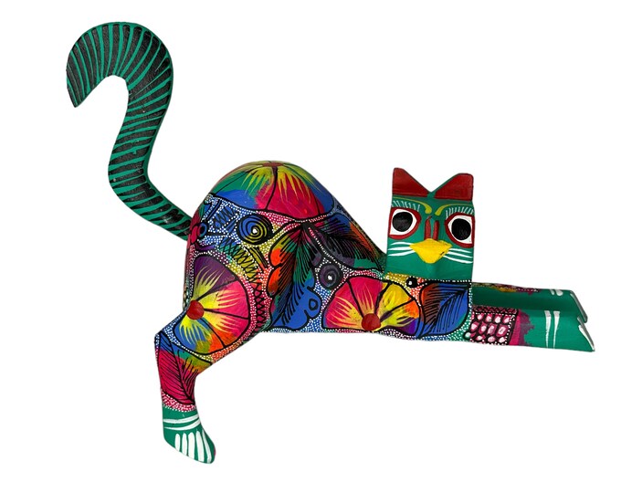 Featured listing image: Cat Alebrije, Oaxaca Alebrije Wooden Hand Carved and Painted 7” Figurine