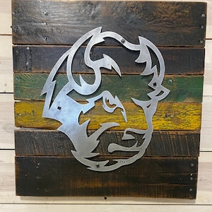 NDSU Bison metal head Logo on vintage reclaimed timber