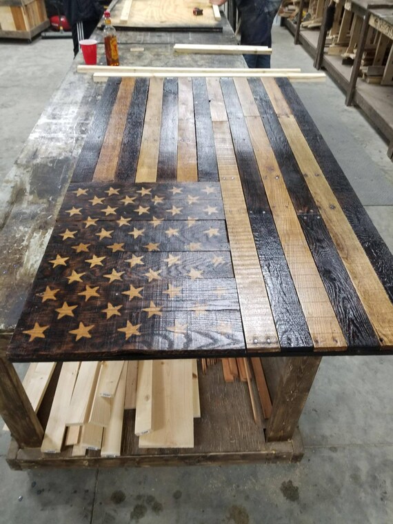 American Flag Reclaimed Pallet Wood Burnt Sign