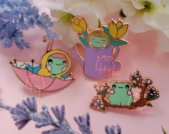 Spring Theme Frog Enamel Pins