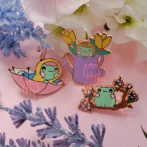 Spring Theme Frog Enamel Pins
