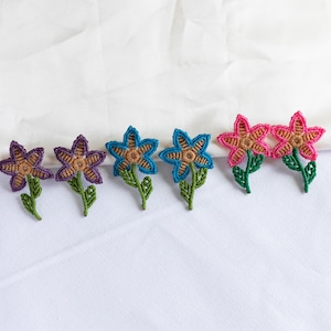 Macrame Flower Earrings: Handmade, Hypoallergenic Studs