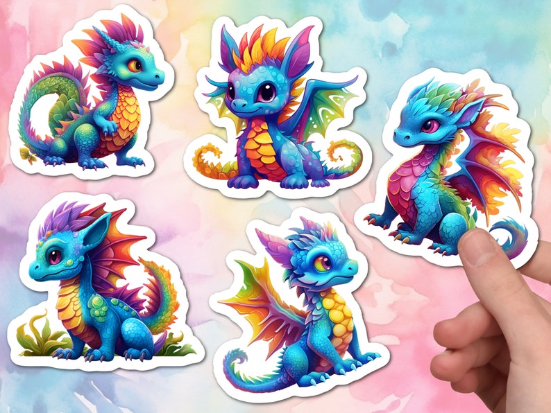 Rainbow Psychedelic Dragon Sticker Set Themed Digital Sticker Set ...