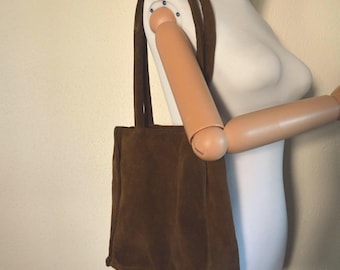 Vintage brown suede tote bag // 1990s minimalist classic small medium shoulder hand bag olive green BOHO hippy casual everyday GIFT for her