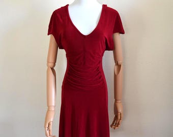 Vintage 2000s Y2K purpurrotes Mini Kleid // drapierte Figur umarmt süß kastanienbraun Kirsche V-Ausschnitt kurz Party CLUB Kind flirty Y2K Valentinstag L