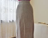 Vintage 60 39 s brown and white checked Mohair pencil skirt