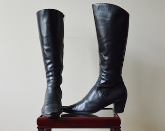 Vintage black leather western boots 8.5 9 40EU