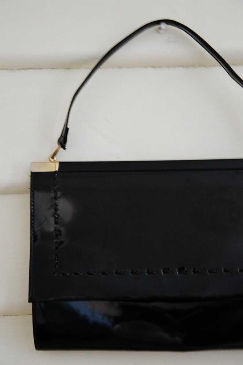 1960&#39;s vintage black patent faux leather vegan handbag | Etsy