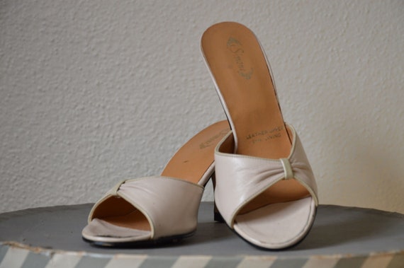 cream leather mules