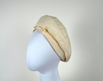 Vintage Grosgrain Ribbon Beret: Cream Knubby Slouchy Hat Vintage Grosgrain Ribbon Beret: Cream Knubby Slouchy Hat  main image 3