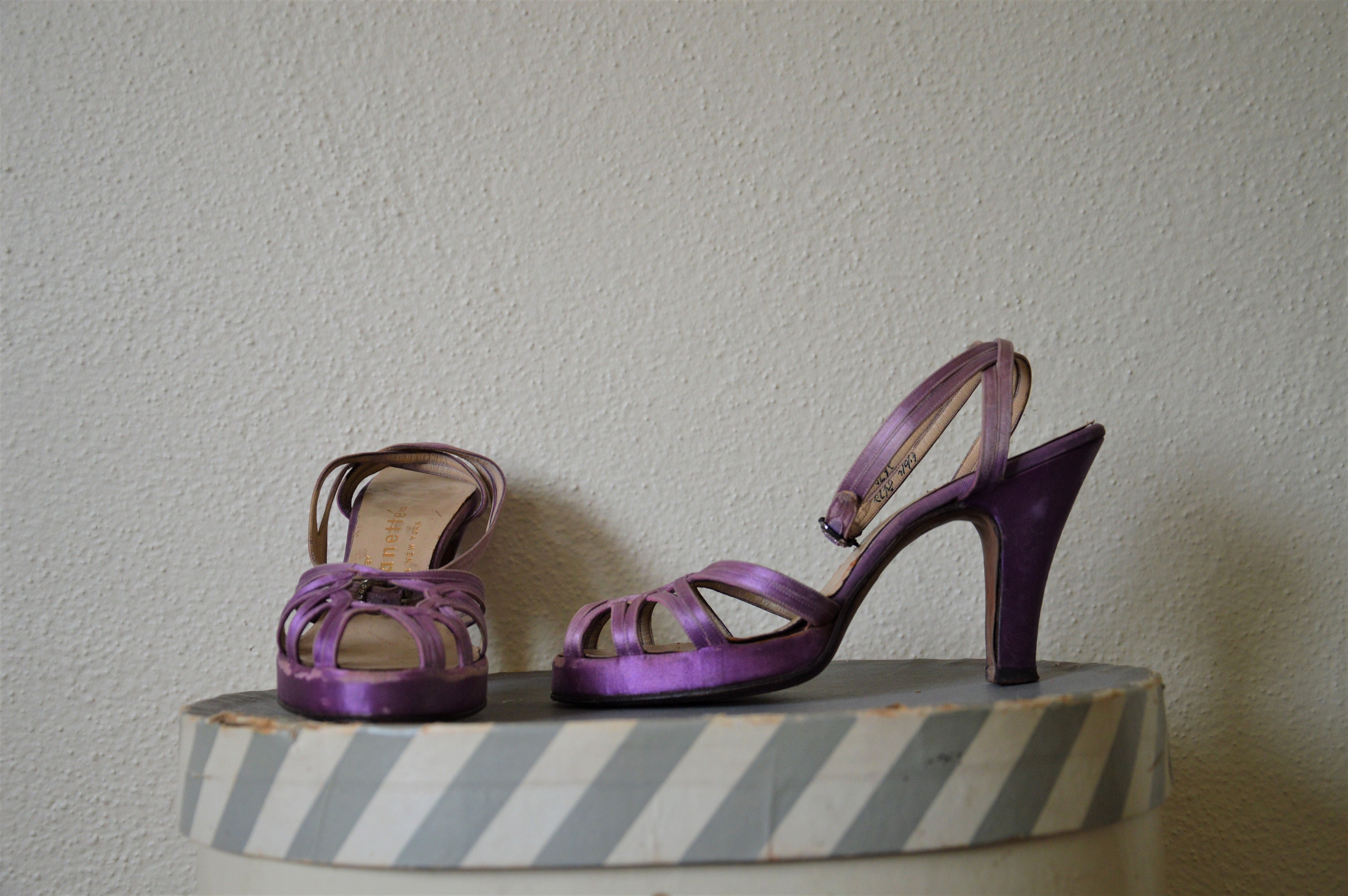 Women Purple High Heel Peep Toe Rhinestone Platform Pumps Satin Bridesmaid Lady Evening Party 