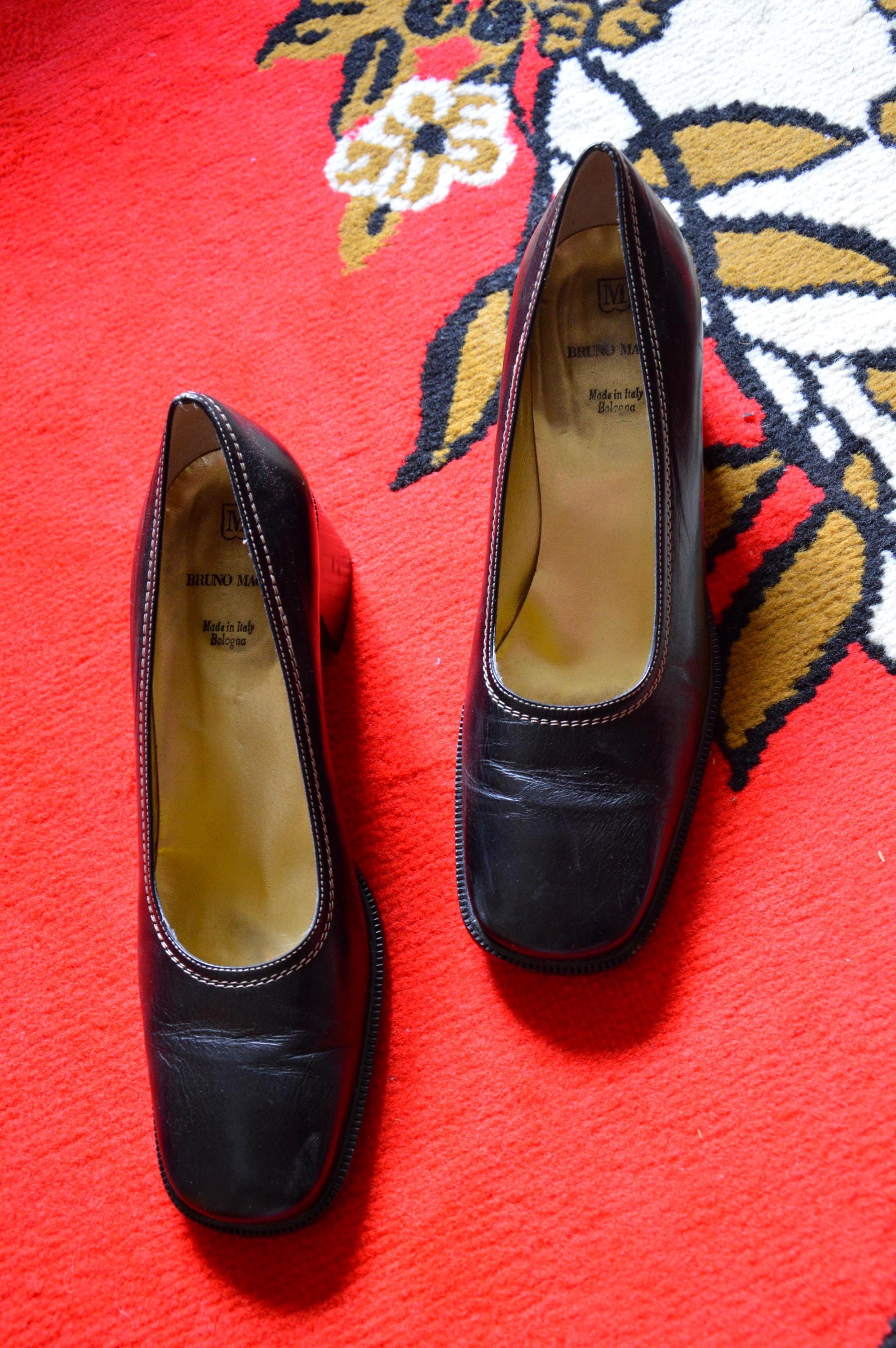 Vintage 1990's Loafers Court Shoes // Black Minimalist Square Toe