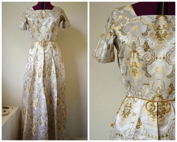 white and gold brocade dress Ellen Grey & Gold Blister Brocade Dress main image 1