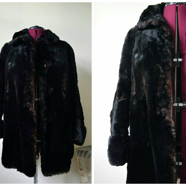 Vintage 1940's black fur coat // black brown lapin rabbit fur antique short jacket coat // M L