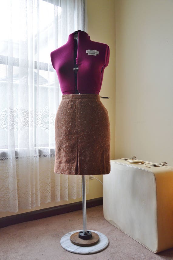 Vintage 60's rust brown and white wool mini skirt