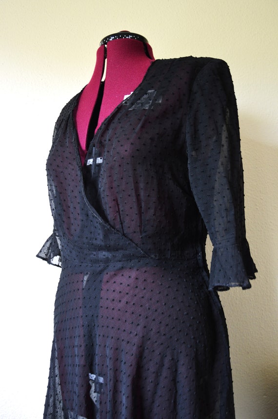 Vintage 1940s black sheer dress // polka dot fit … - image 3