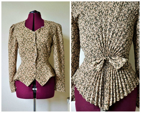 Vintage 80s does 40s blouse // floral peplum fisht