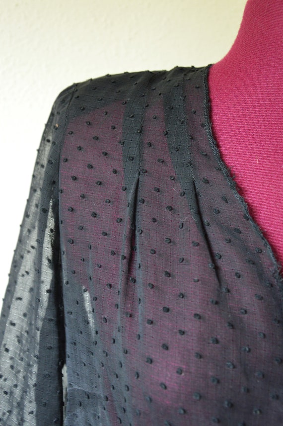 Vintage 1940s black sheer dress // polka dot fit … - image 9