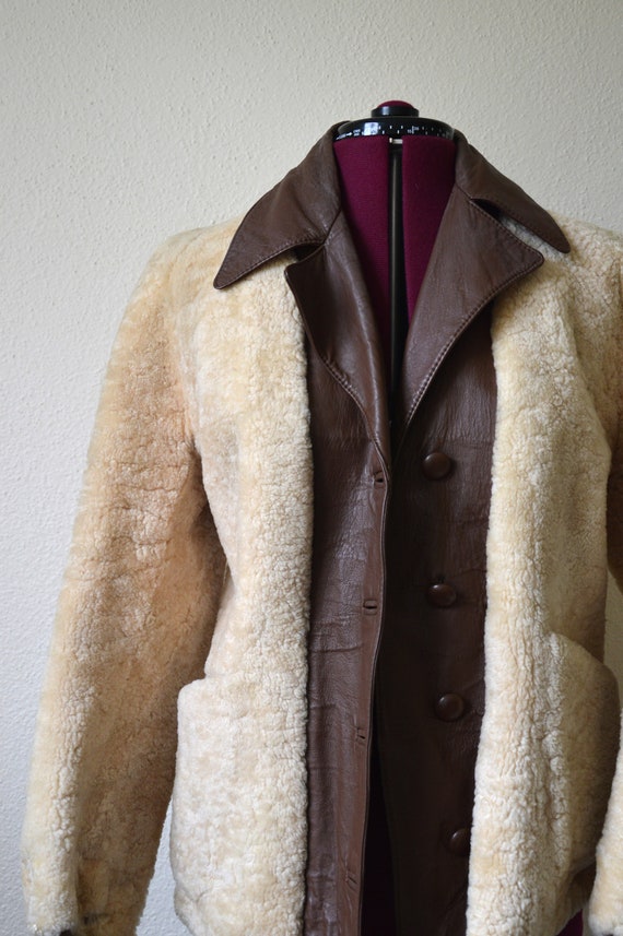 Vintage 1970's jacket // sheepskin leather cream … - image 4