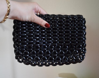 Vintage 1950s black beaded clutch bag // classic retro MID CENTURY 50s 1960s everyday summer spring GIFT for her timeless feminine style