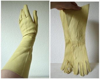 Vintage 1940&#39;s suede gloves // CHARTREUSE yellow green unique long antique gloves // winter formal true vintage 30s 50s mid length deco 7