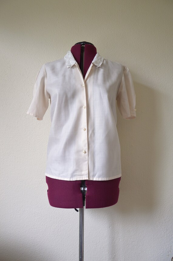 Vintage 1980's blouse // light pale pink puff sle… - image 6