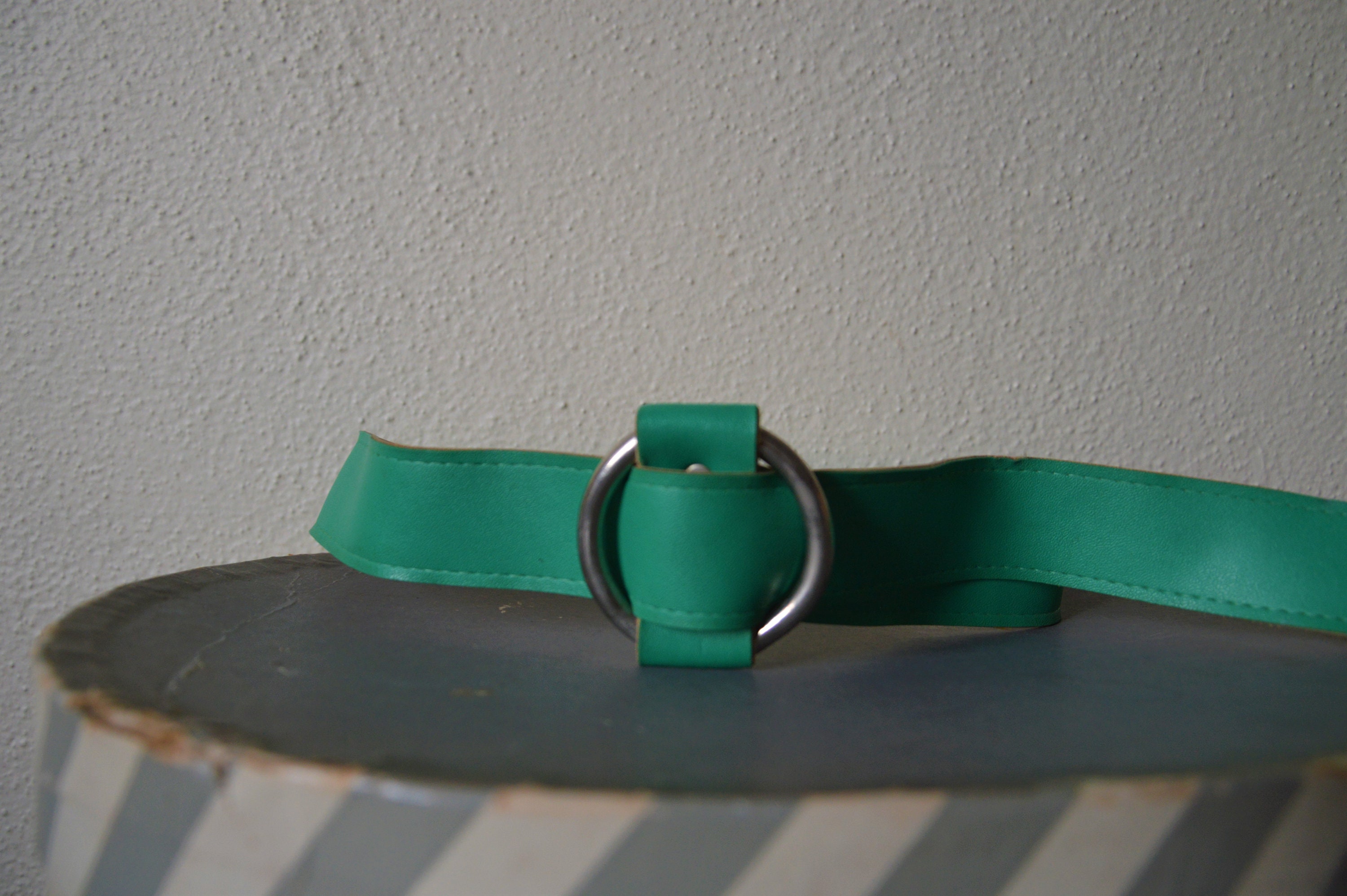 Vintage Genuine Reptile Green-aqua belt and buckle w/ brass details  .75\
