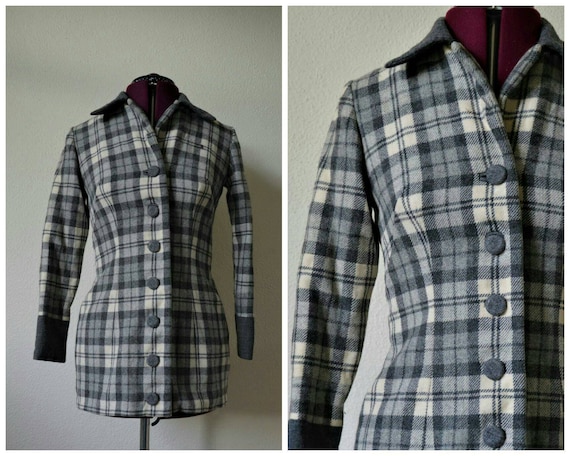 Vintage 1940s suit jacket // grey white check wool