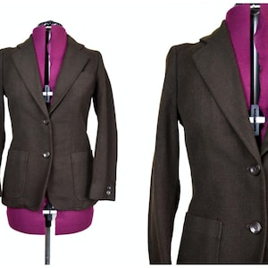 Blazer marrone vintage // Giacca classica in lana testurizzata FLETCHER JONES anni '70, '80 e '90 // abbigliamento da lavoro, ufficio, intramontabile, minimalista, aderente, elegante S