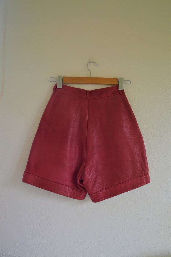 Vintage leather shorts // 80s red pink leather sh… - image 7