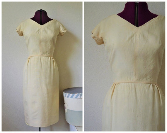 Vintage 1950's dress // buttercream yellow beige … - image 1