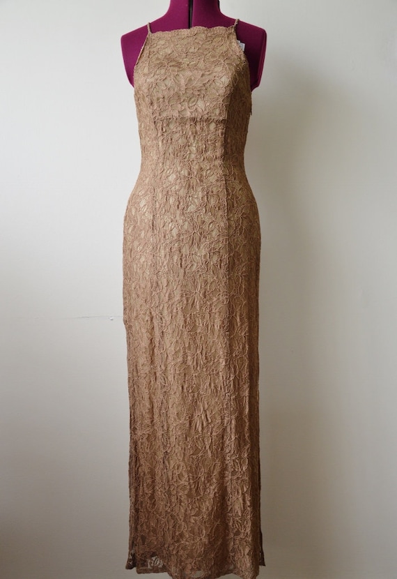 Vintage 90's Coffee Brown Lace Formal Dress S - Etsy