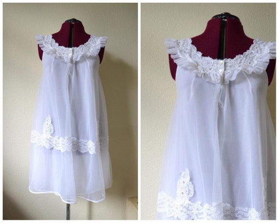 Vintage 1960 s 50s White Baby Doll Negligee Nightie Night Dress Lingerie Lace Rhinestone Boudoir Pajama WEDDING Pin up Burlesque S M Etsy