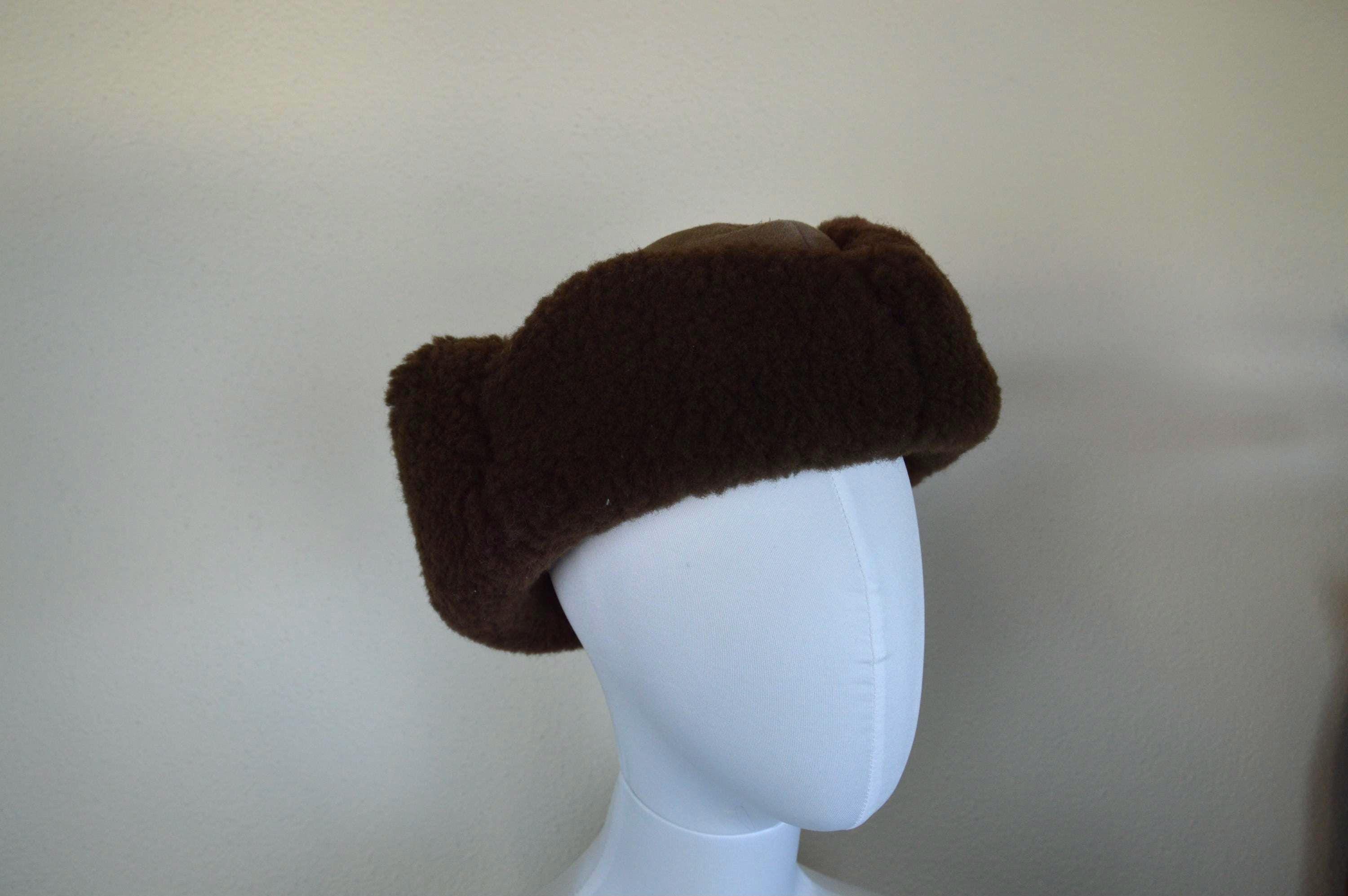 Vintage 1970s brown fluffy shearing hat lamb skin Italian winter ski outdoor Vintage Shearling Hat / Brown Fur Sheepskin Russian 1970 main image 4