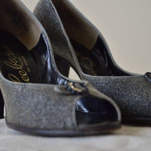 Silver Dollar shoes Vintage late 40's grey open toe heels 6 au image 6