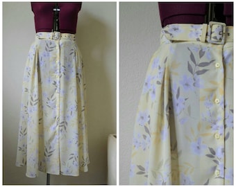 Vintage 90s MIDI skirt // yellow floral muted pastel skirt // PLUS SIZE // volup // 16 18