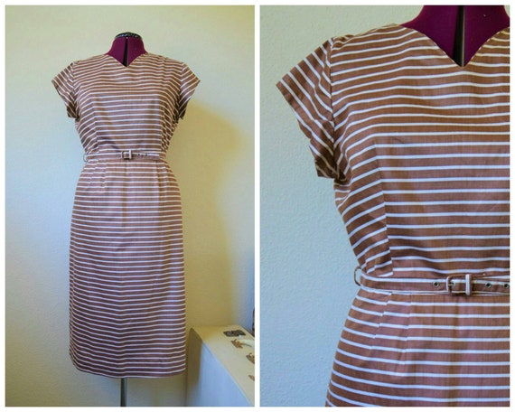 Vintage 1950's day dress // striped wiggle dress /