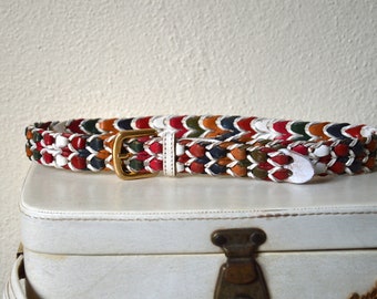 Vintage 80s Rainbow Woven Leather Belt: Multi Color Chain  display picture 2